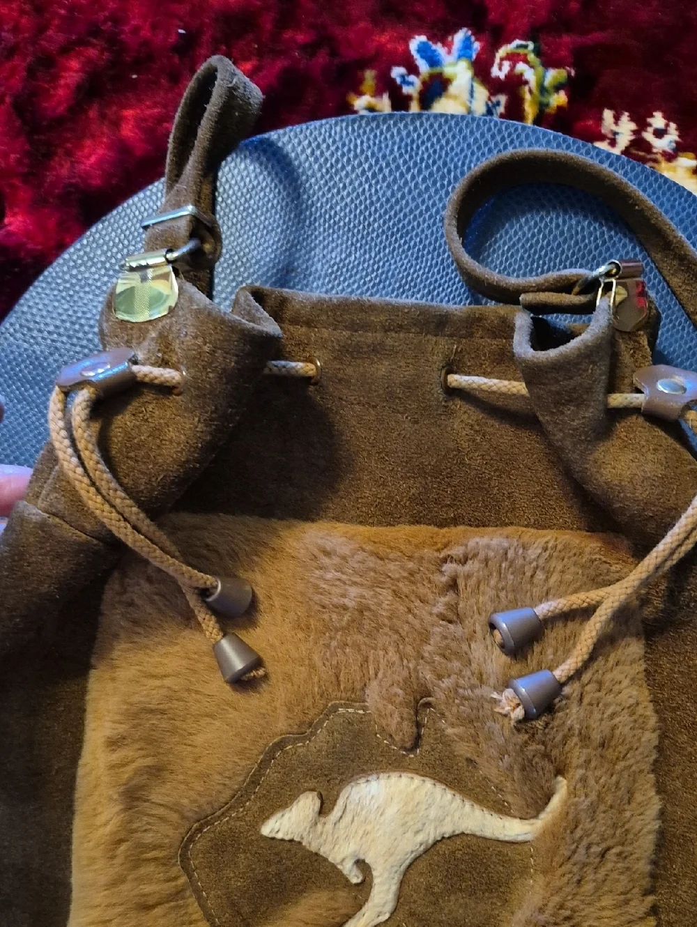 Suede & Fur Fringe Bag with Authentic Kangaroo Fur. decorative KangaPatch(#1996)